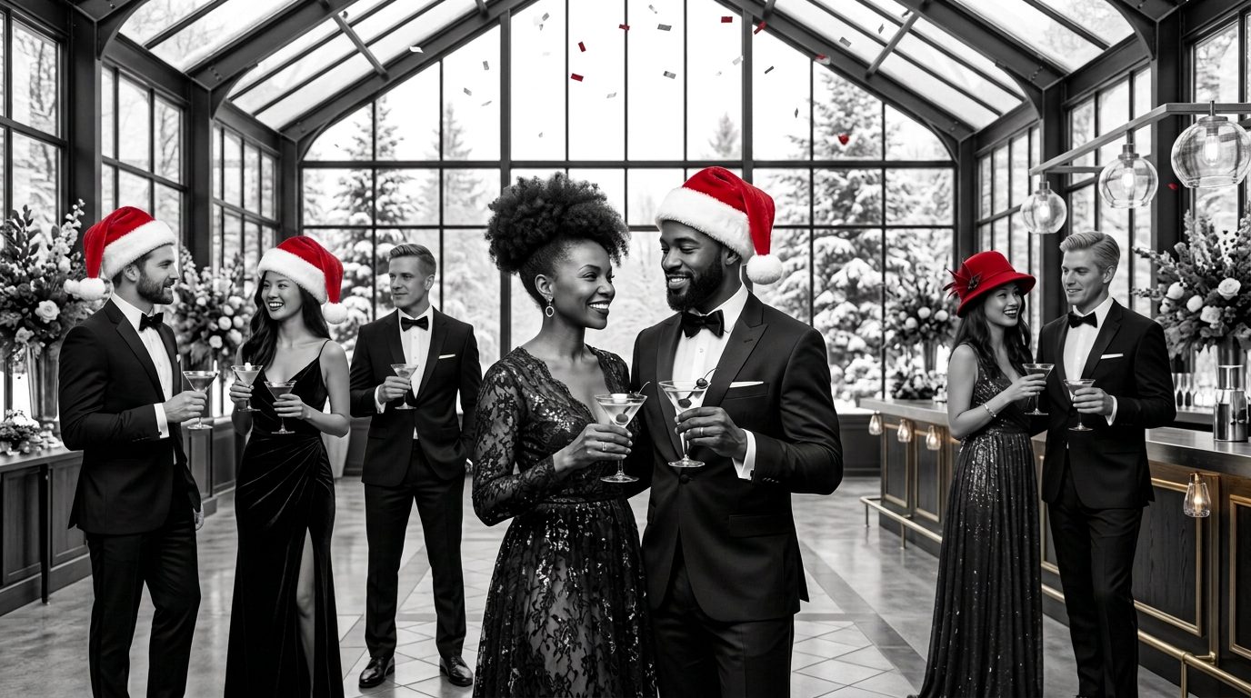 Guests celebrating at a holiday party