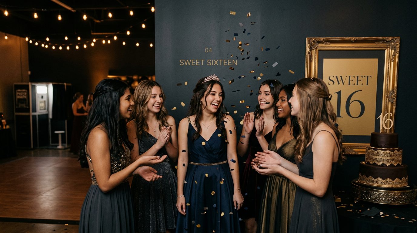 Guest of honor celebrating at a Sweet 16 party